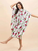 Long Kaftan Dress in Green and Pink DragonFruit Print